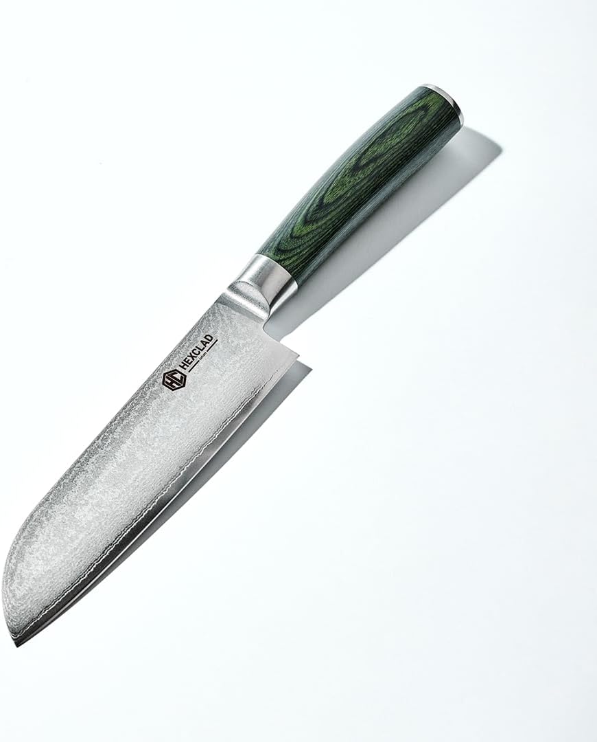 HexClad Santoku Knife, 7-Inch Japanese Damascus Stainless Steel Blade,