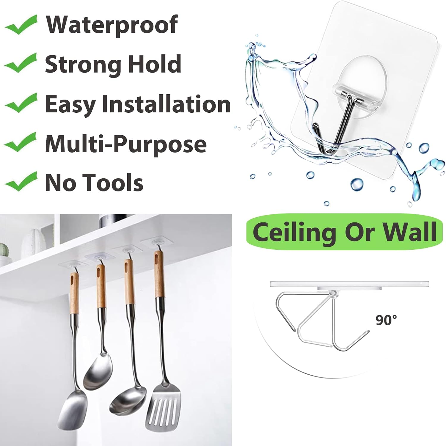 Adhesive Hooks for Hanging Heavy Duty Wall Hooks Self Adhesive Towel Coat - Image 4