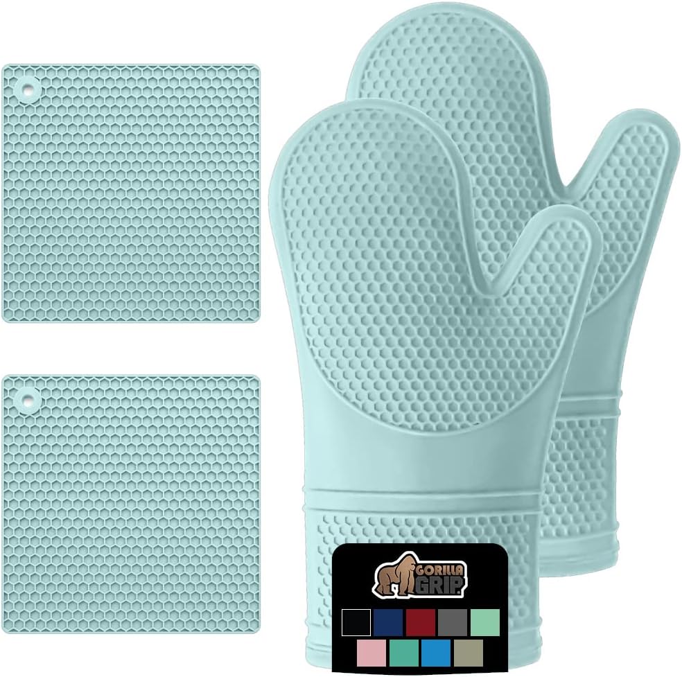 Gorilla Grip BPA-Free Soft Silicone Oven Mitts and Potholder Set of 4, Heat