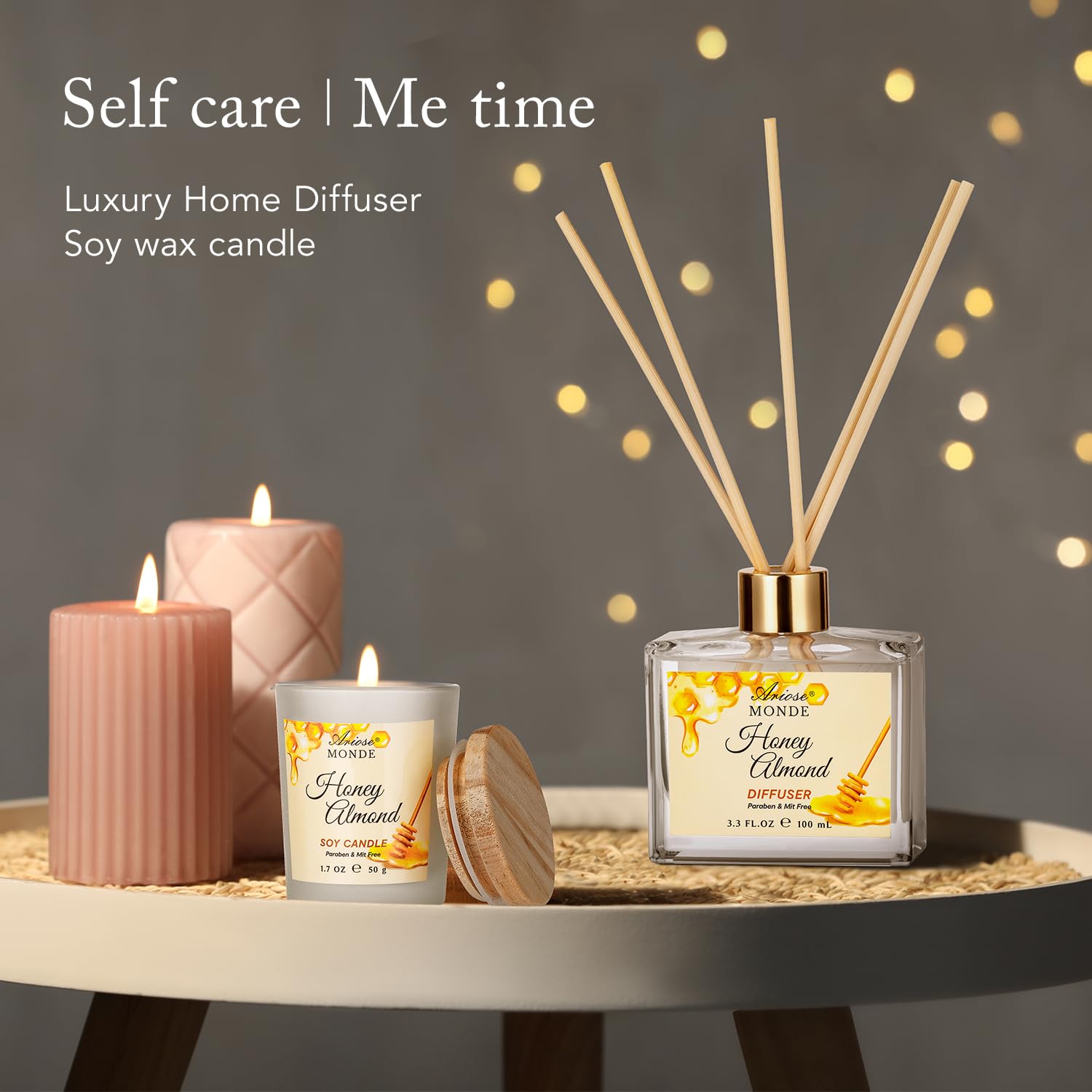 Bath & Body Gift Set, Luxury Home Spa Bath Gift Basket, Honey Almond - Image 4