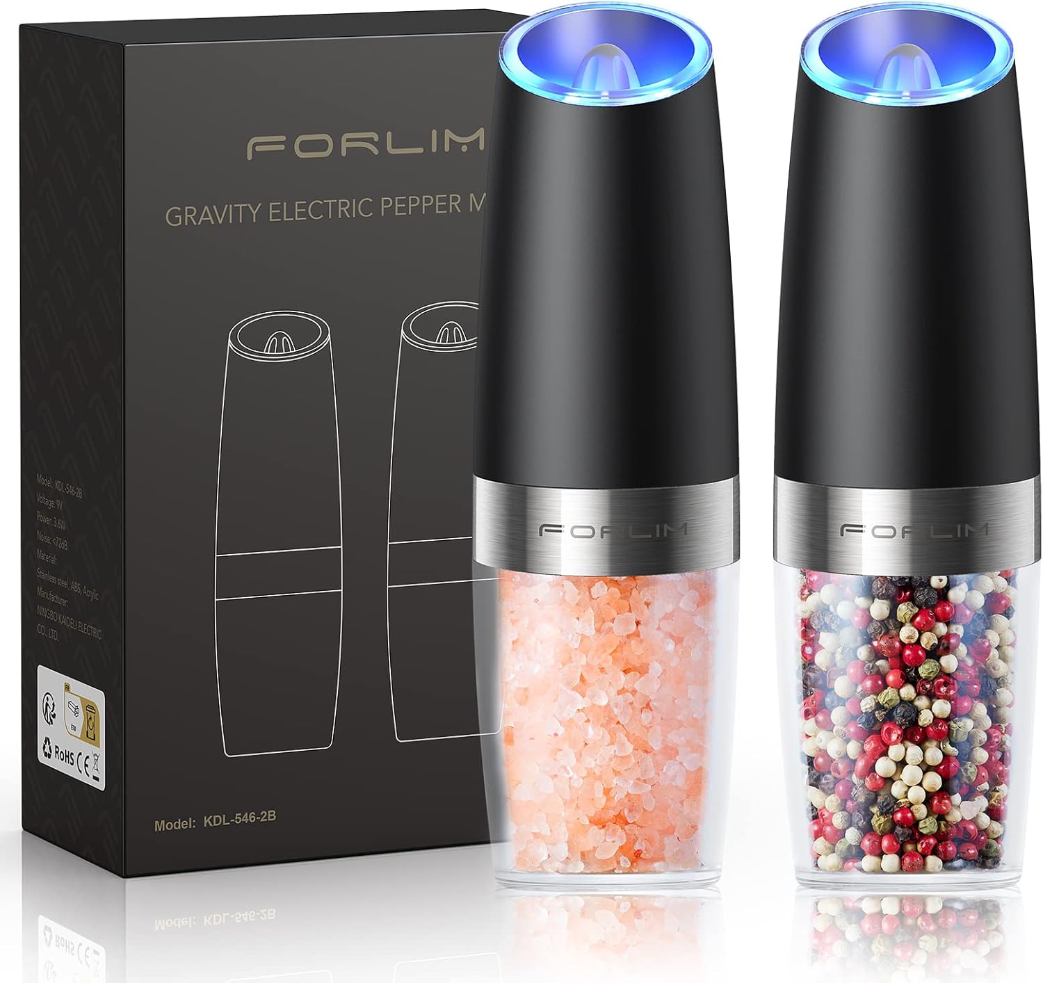 FORLIM Gravity Electric Salt and Pepper Grinder Set, Automatic Pepper