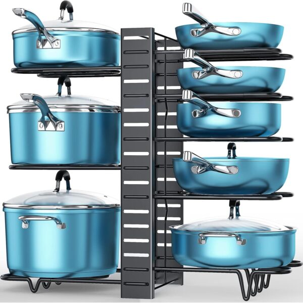 ORDORA 8 Tier Pot and Pan Organizer Rack for Cabinet With 3 DIY