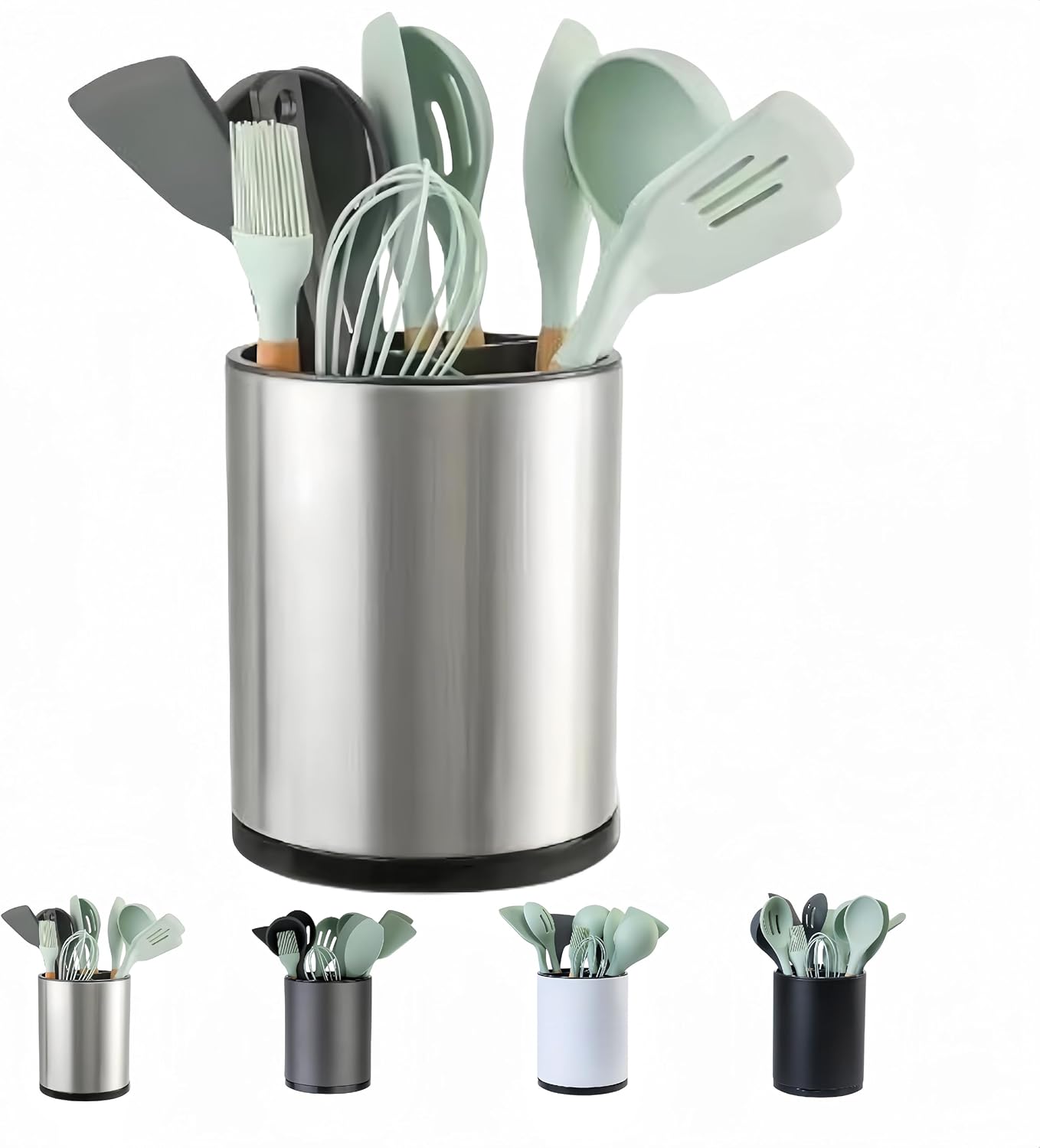 Kitchen Utensil Holder Extra Large 360°Rotating For Counter Organizer Stainless