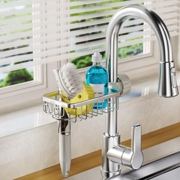 LONIN 3in1 Kitchen Faucet Organizer Rack - Sponge Holder, Scrub Daddy Sponge - Image 2