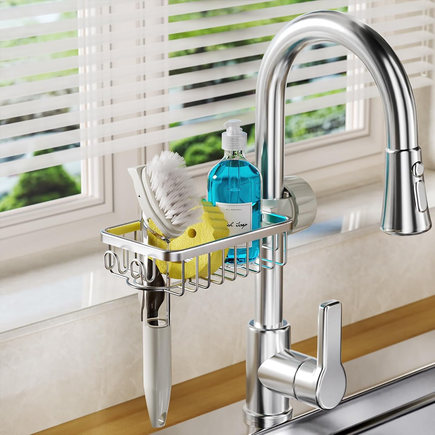 LONIN 3in1 Kitchen Faucet Organizer Rack - Sponge Holder, Scrub Daddy Sponge - Image 2