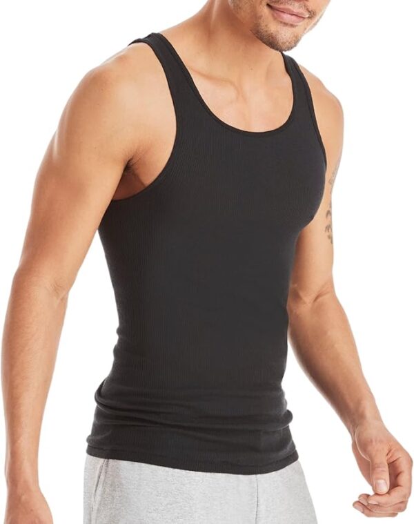 Hanes Men's Cotton Tank Undershirts Pack, Moisture-Wicking Ribbed - Image 3