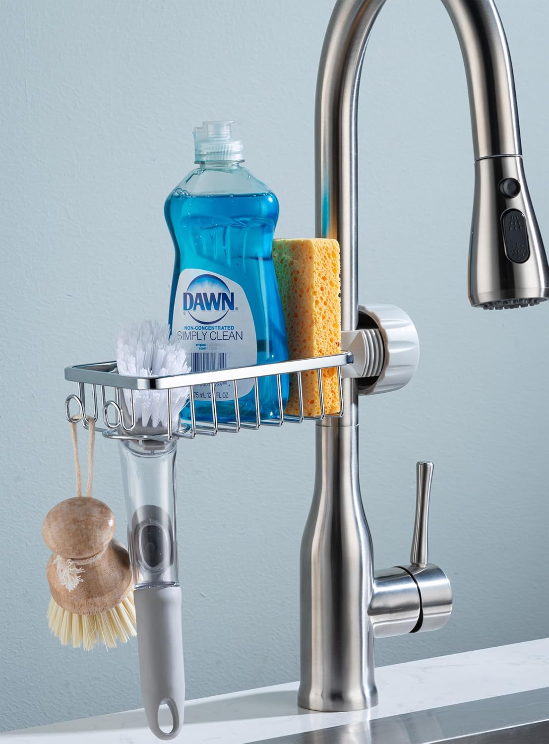 LONIN 3in1 Kitchen Faucet Organizer Rack - Sponge Holder, Scrub Daddy Sponge