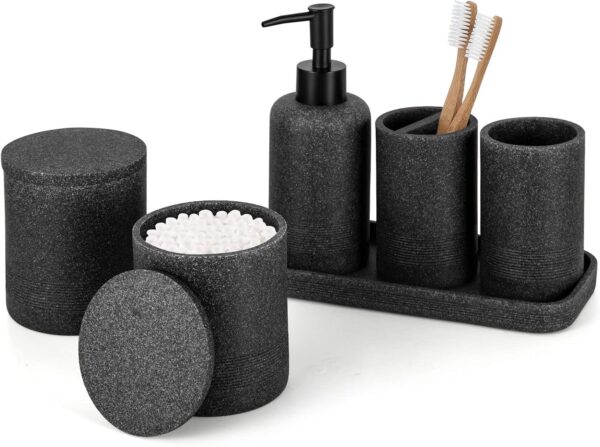 ZCCZ - Black Bathroom Accessories Set 6 Pcs - Toothbrush Holder