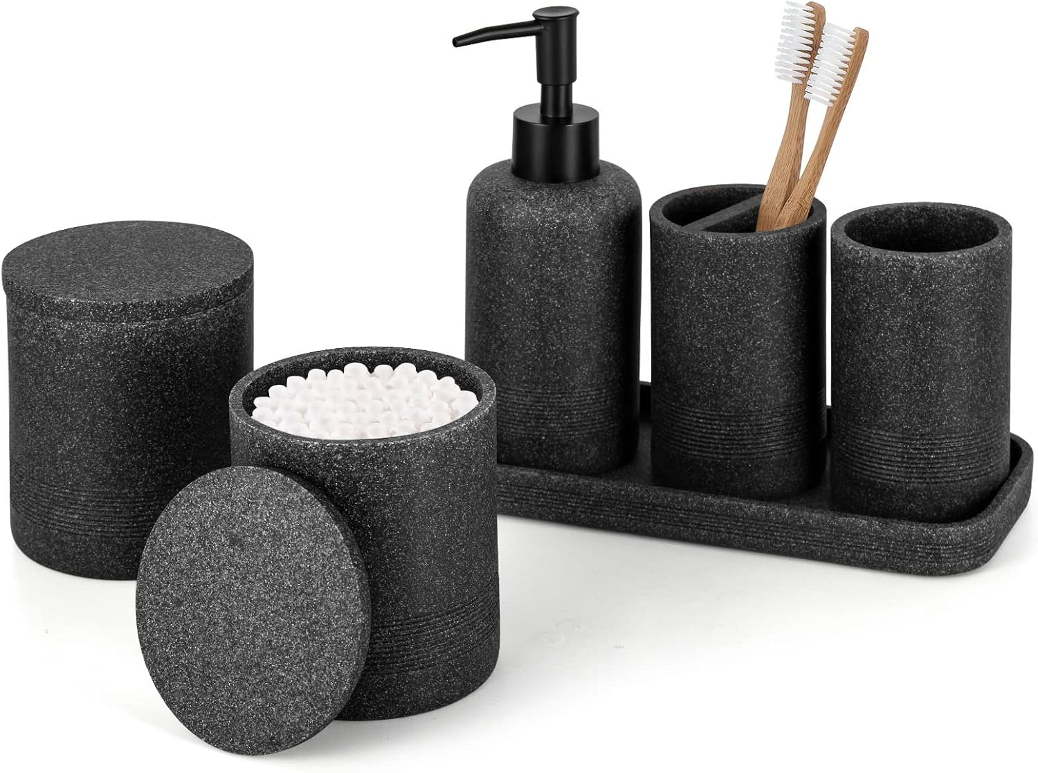 ZCCZ - Black Bathroom Accessories Set 6 Pcs - Toothbrush Holder