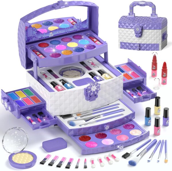 PERRYHOME Kids Makeup Set for Girl 56 Pcs Washable Real Cosmetic