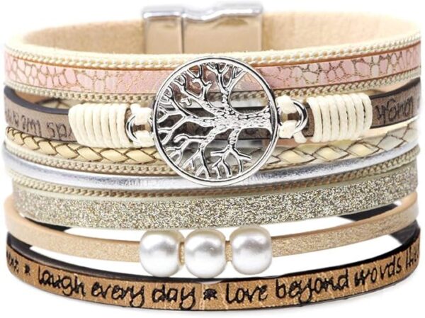Inspirational Tree of Life Leather Bracelets for Women,Birthday Mothers Day