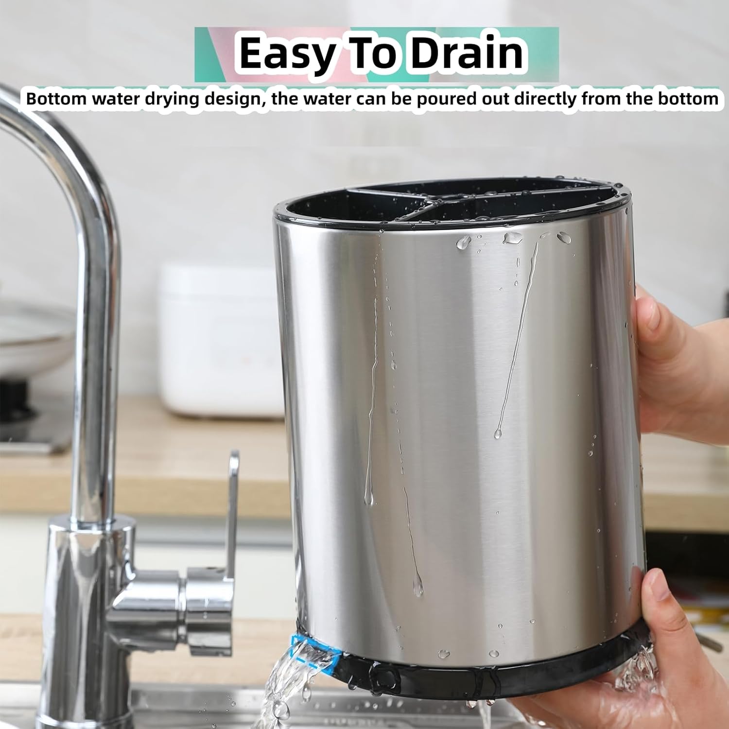 Kitchen Utensil Holder Extra Large 360°Rotating For Counter Organizer Stainless - Image 3