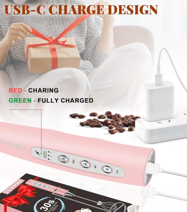 YUSWKO Milk Frother Handheld for Coffee with Stand, Rechargeable Drink Mixer - Image 3
