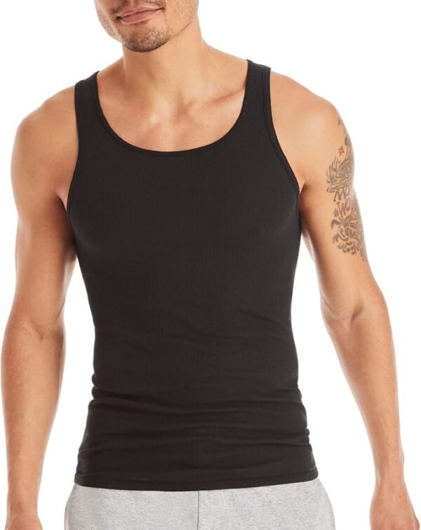Hanes Men's Cotton Tank Undershirts Pack, Moisture-Wicking Ribbed - Image 4