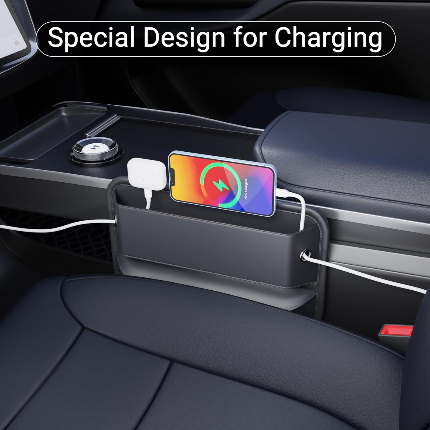 2 Pack Car Seat Gap Filler Leather Car Box Seat Organizer and Storages - Image 2