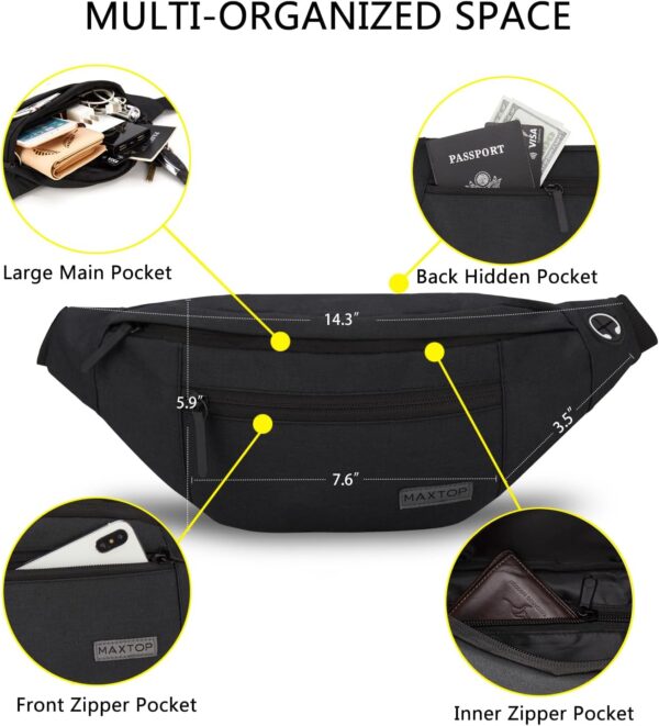 MAXTOP Large Crossbody Fanny Pack with 4-Zipper Pockets,Gifts for Enjoy] - Image 3