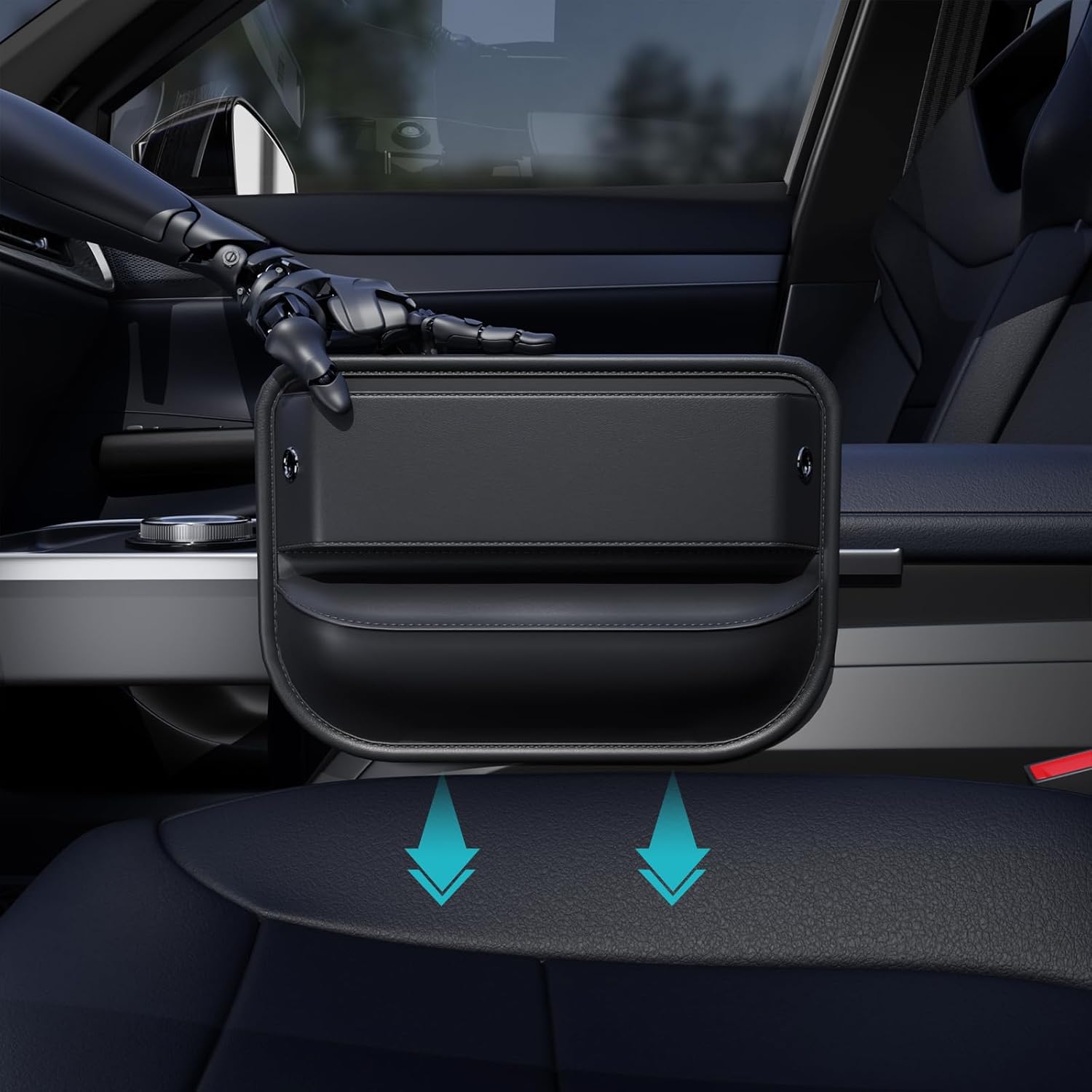 2 Pack Car Seat Gap Filler Leather Car Box Seat Organizer and Storages - Image 3