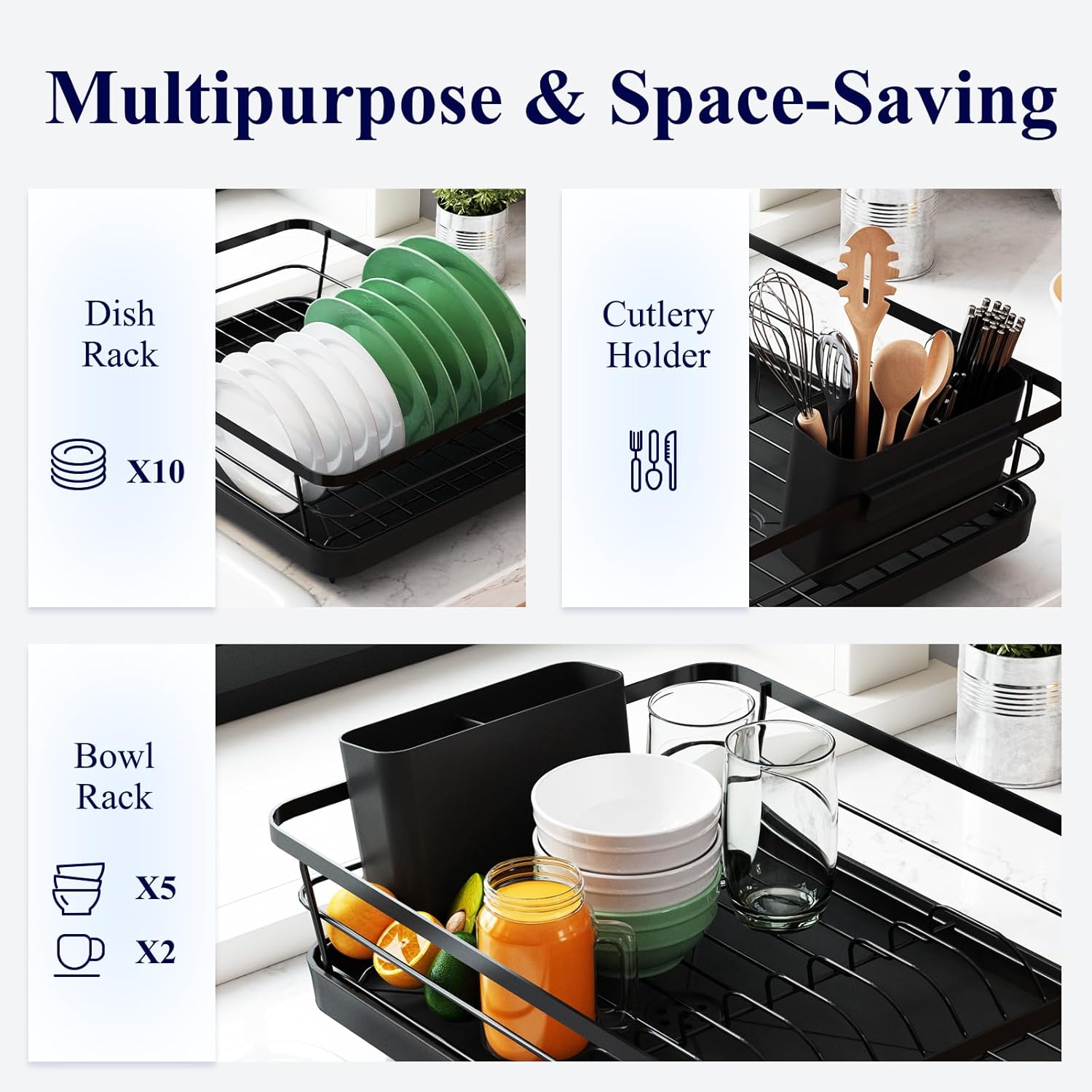Kitsure Dish Drying Rack- Space-Saving Dish Rack, Dish Racks for Kitchen Counter - Image 2