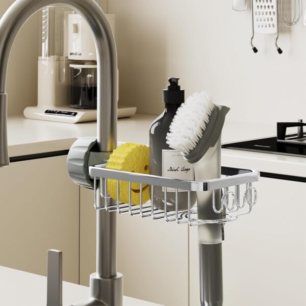 LONIN 3in1 Kitchen Faucet Organizer Rack - Sponge Holder, Scrub Daddy Sponge - Image 3