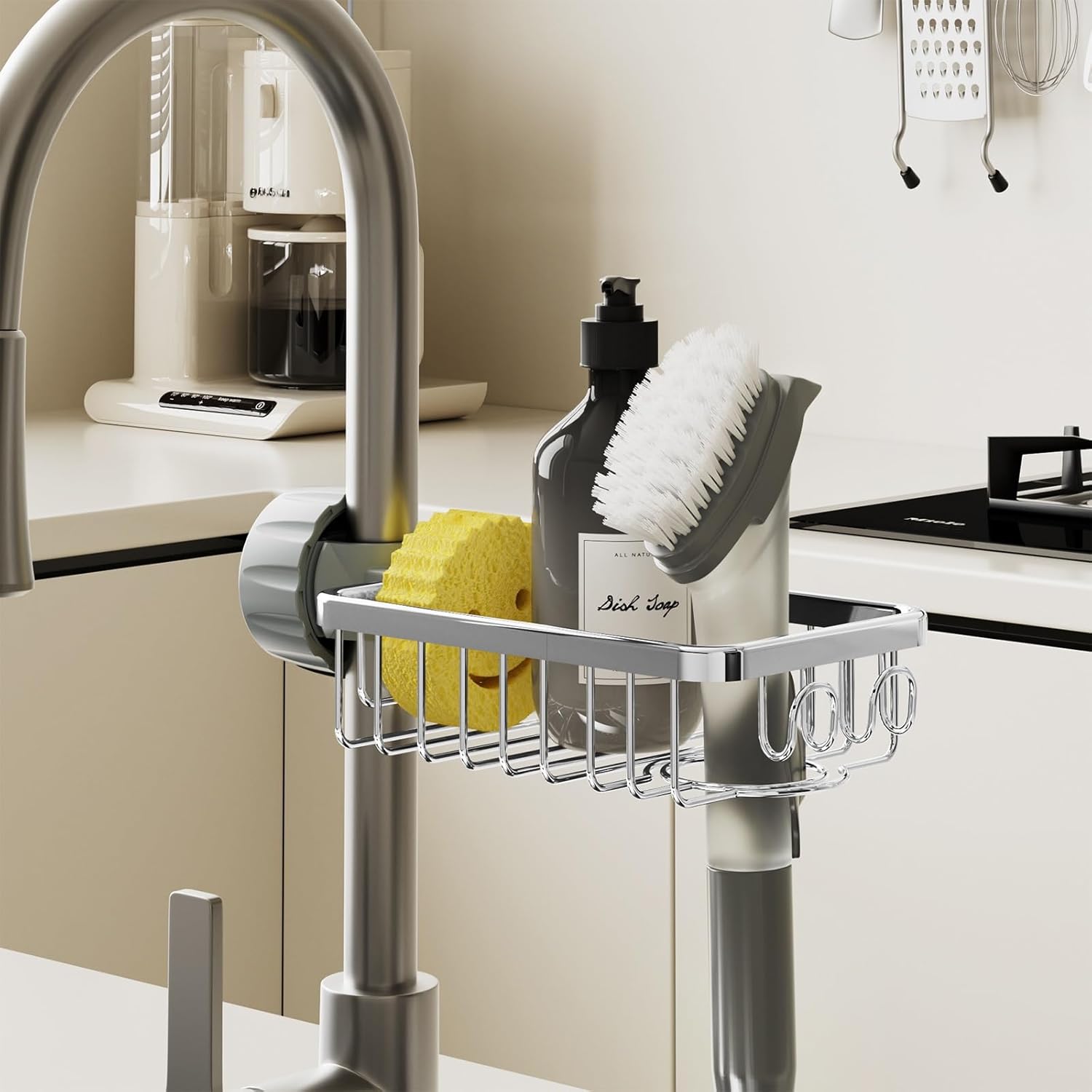 LONIN 3in1 Kitchen Faucet Organizer Rack - Sponge Holder, Scrub Daddy Sponge - Image 3