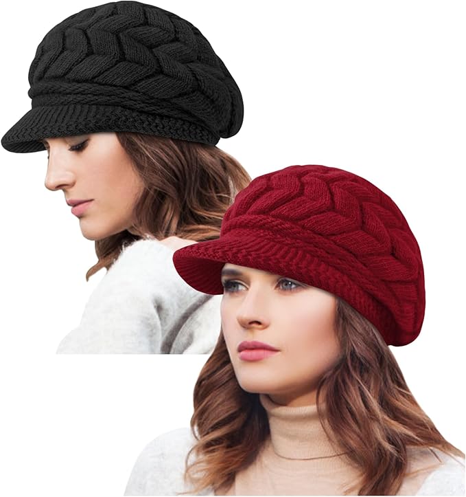 YSense 2 Pack Womens Winter Hats Warm Knit Hat Slouchy Beanie Cap