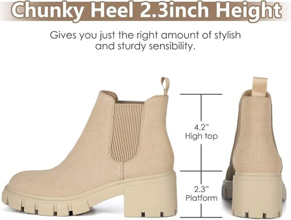 Athlefit Women's Chelsea Boots Fashion Lug Sole Chunky Heel Slip - Image 3