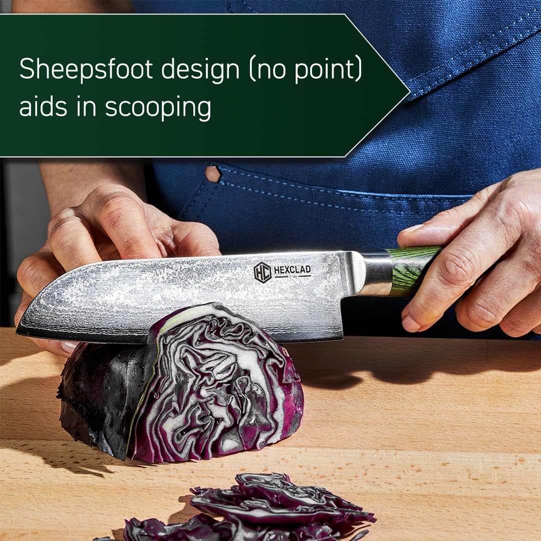 HexClad Santoku Knife, 7-Inch Japanese Damascus Stainless Steel Blade, - Image 4