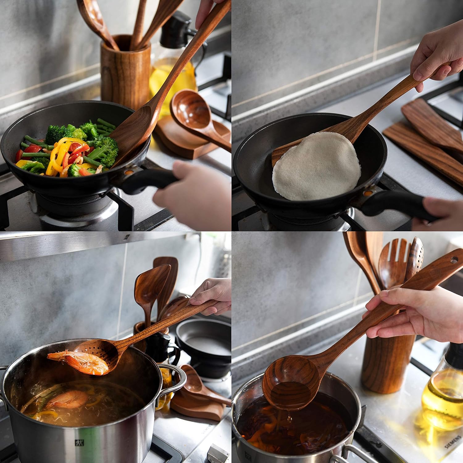Wooden Spoons for Cooking, Wooden Cooking Utensils Set, - Image 3