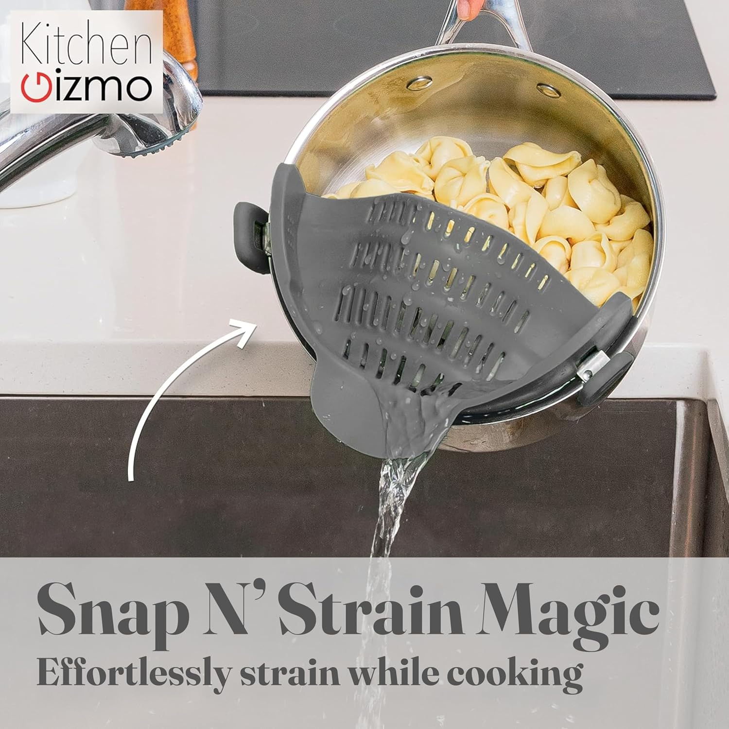Kitchen Gizmo Snap N' Strain - Silicone Clip-On Colander for Pots and Pans - Image 2