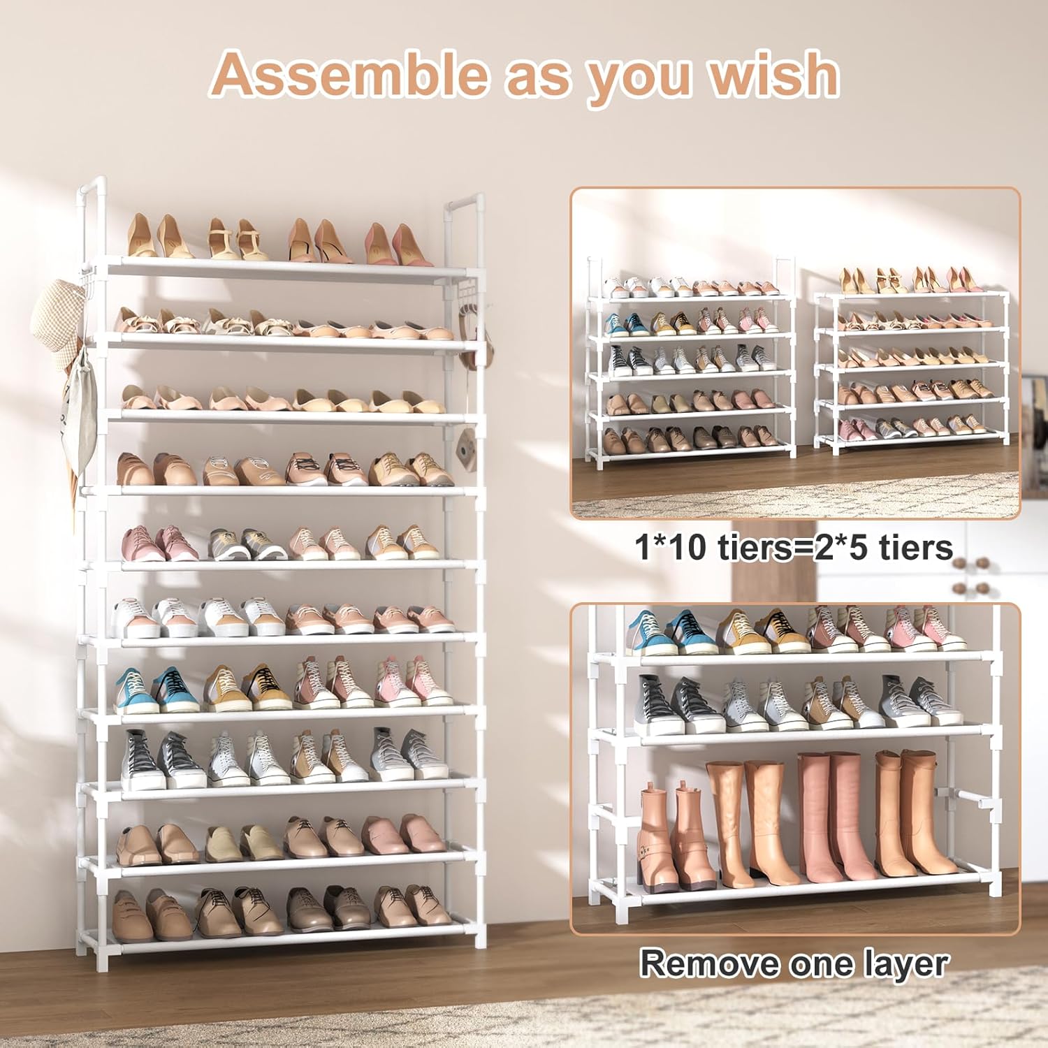 VTRIN 10 Tiers Shoe Rack Tall Large Capacity 50 Pairs Wide Shoe - Image 4