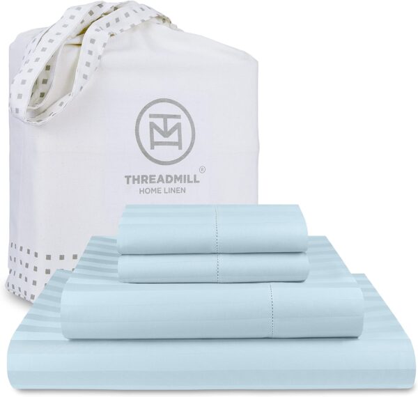 Threadmill 500 Thread Count Queen Size Damask Stripe, 4 Pc Luxury Cotton - Image 3