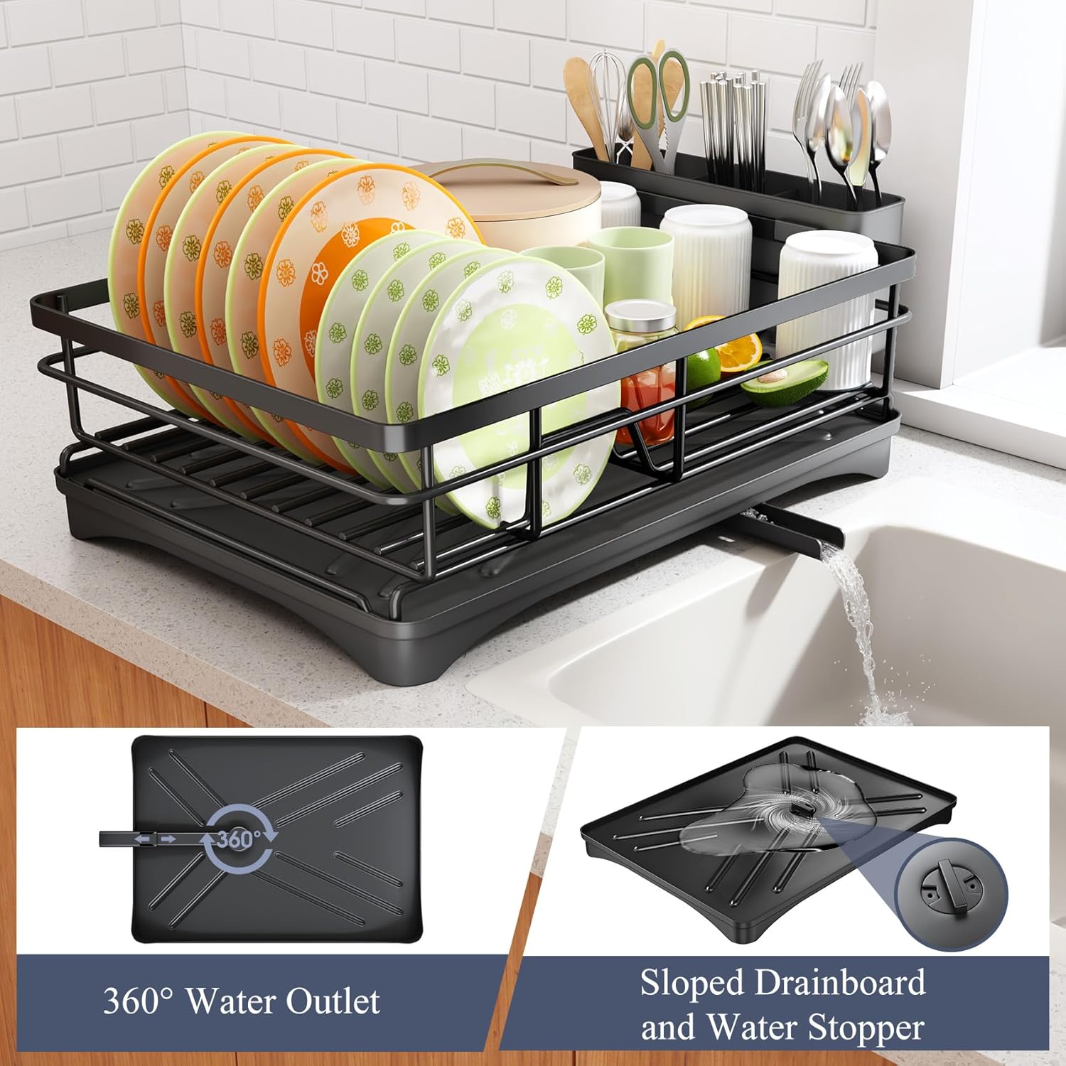 Dish Drying Rack - Stainless Steel Dish Rack for Kitchen Counter, Large-Capacity