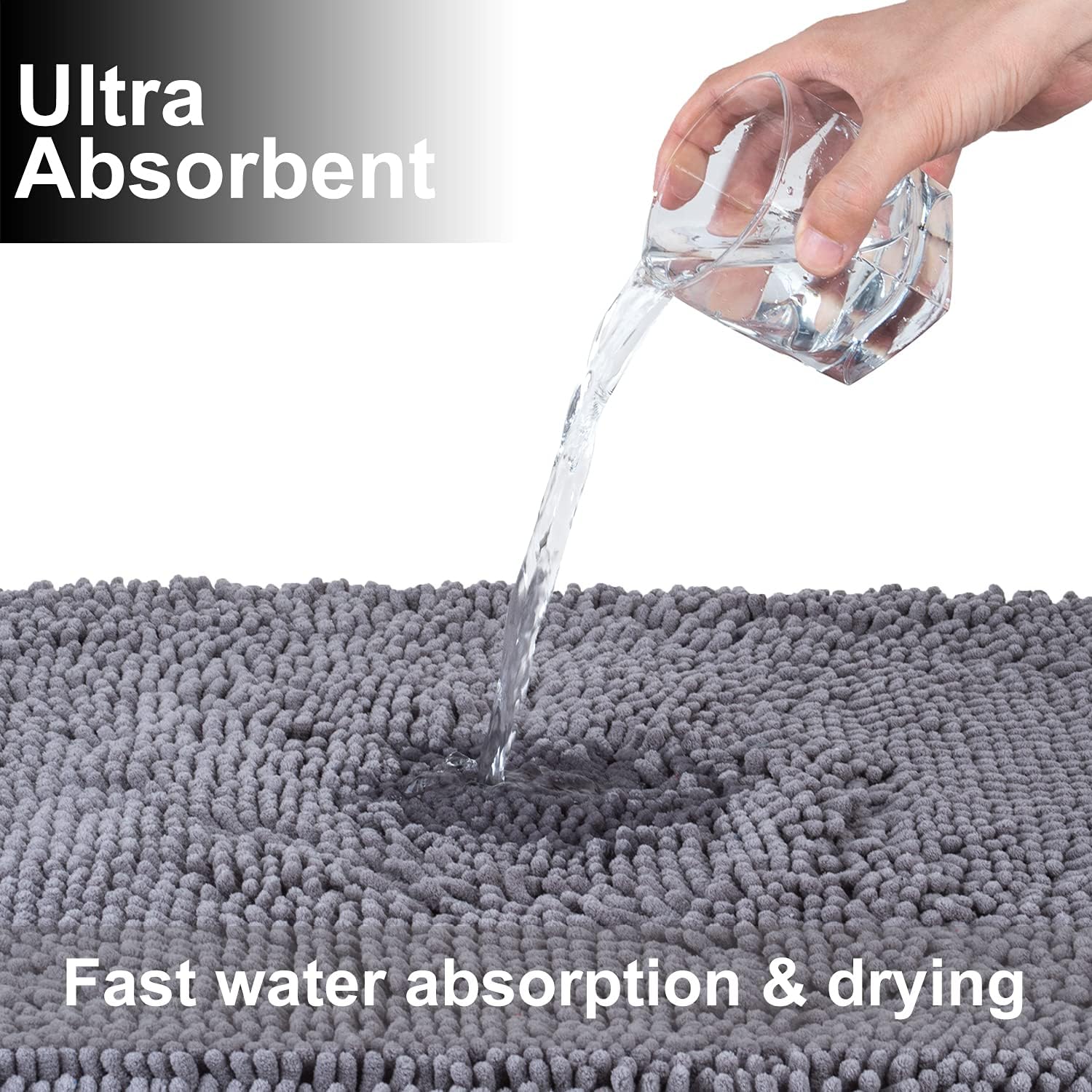 3 Pieces Bathroom Rugs, Anti-Slip Chenille Bath Rug - Image 2