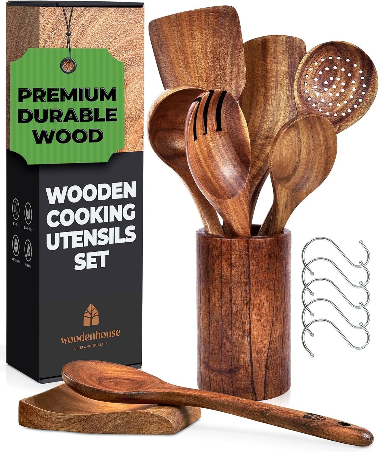 Wooden Spoons for Cooking, Wooden Cooking Utensils Set,