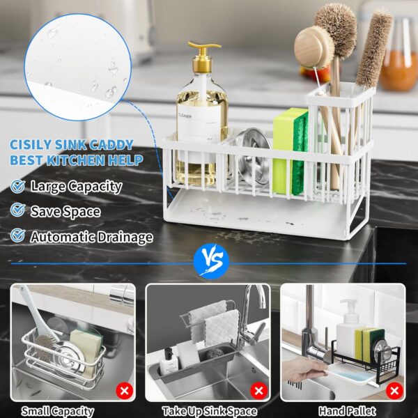 Cisily Sink Caddy Sponge Holder for Kitchen Sink, 304 Stainless Steel Rustproof - Image 3