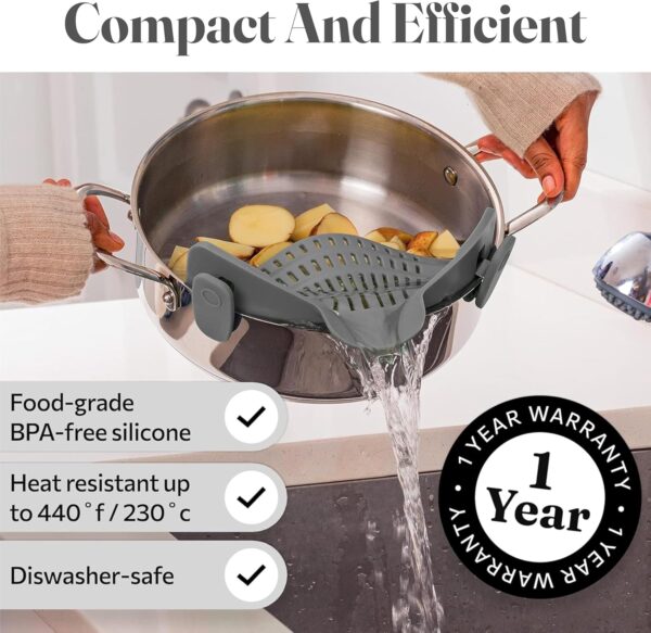 Kitchen Gizmo Snap N' Strain - Silicone Clip-On Colander for Pots and Pans - Image 3