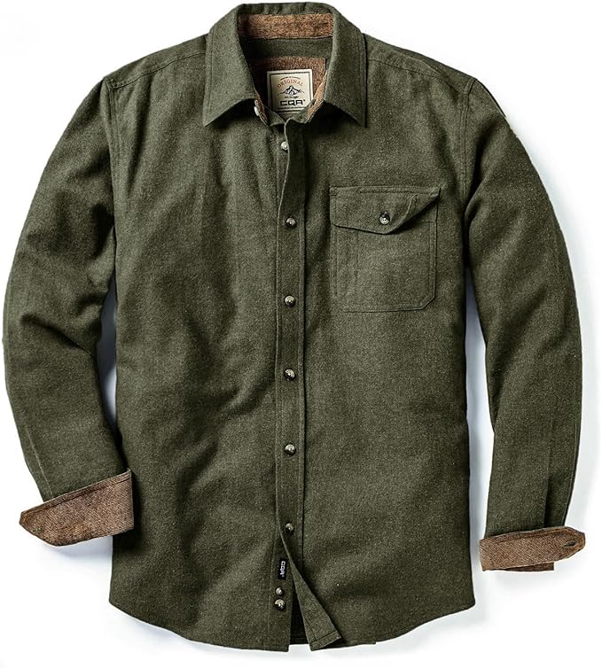 CQR Men's All Cotton Flannel Shirt, Long Sleeve Casual Button