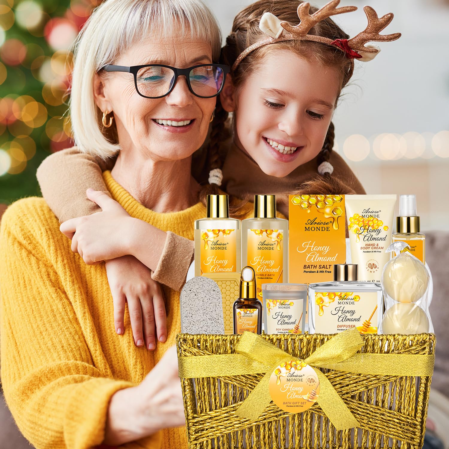 Bath & Body Gift Set, Luxury Home Spa Bath Gift Basket, Honey Almond - Image 2