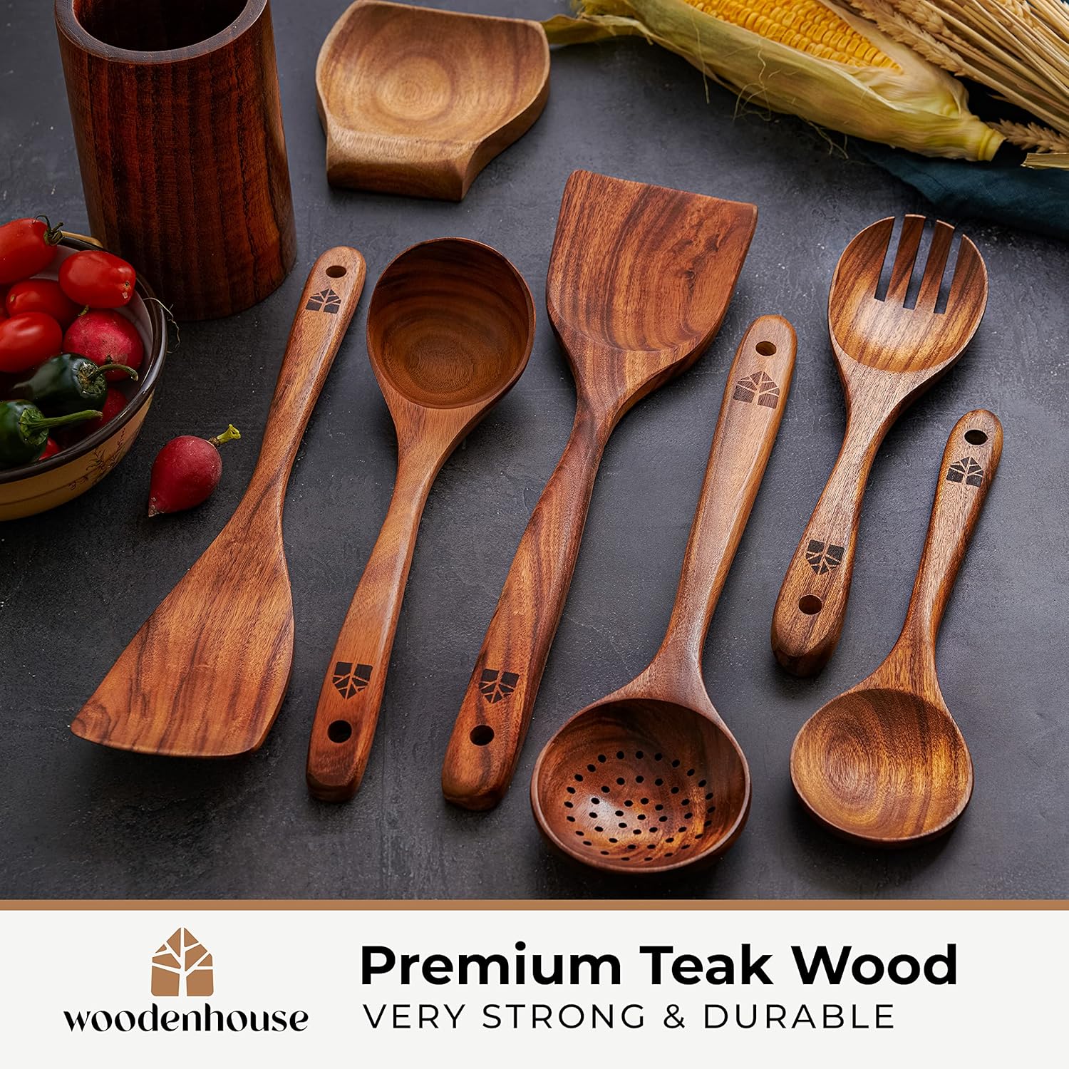 Wooden Spoons for Cooking, Wooden Cooking Utensils Set, - Image 2