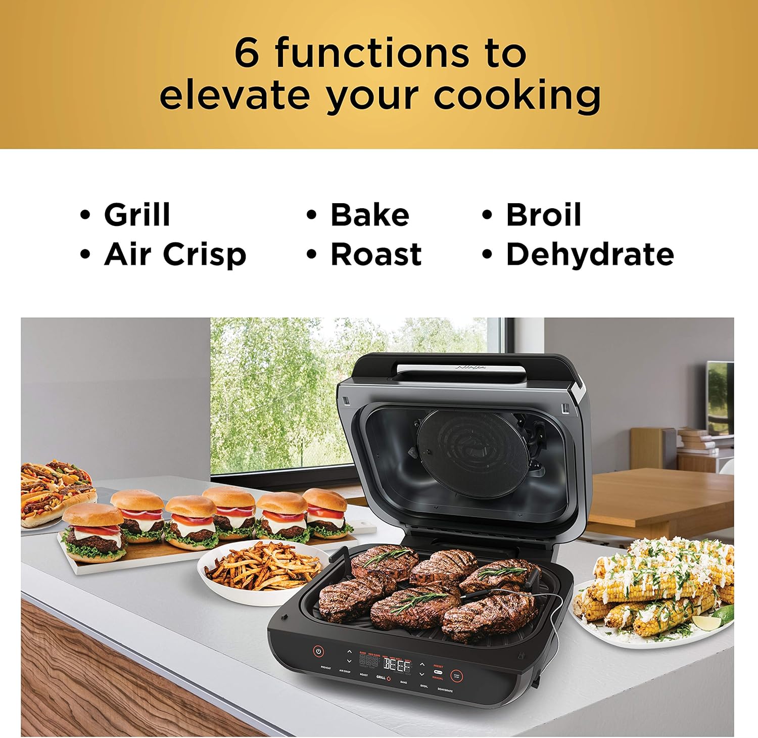 Ninja FG551 Foodi Smart XL 6-in-1 Indoor Grill with Air Fry, Roast, Bake, - Image 3