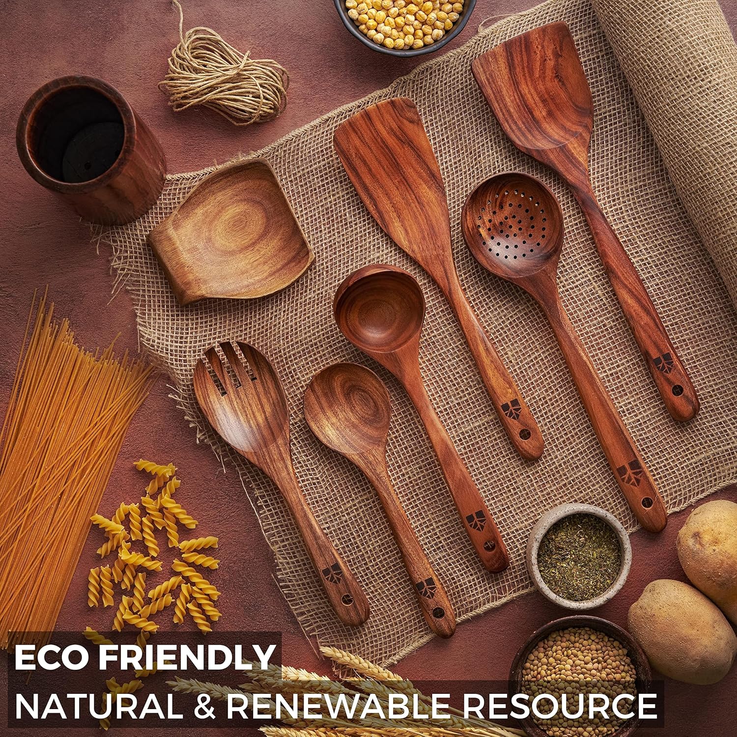 Wooden Spoons for Cooking, Wooden Cooking Utensils Set, - Image 4
