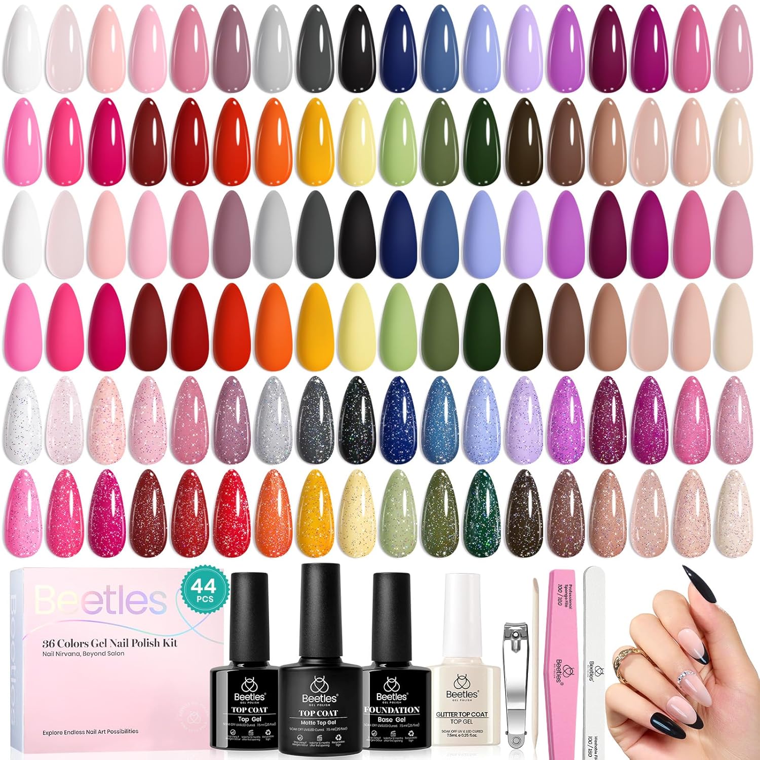 beetles Gel Polish 44 PCS Gel Nail Polish Set-36 Colors Gel Polish Set Base - Image 4